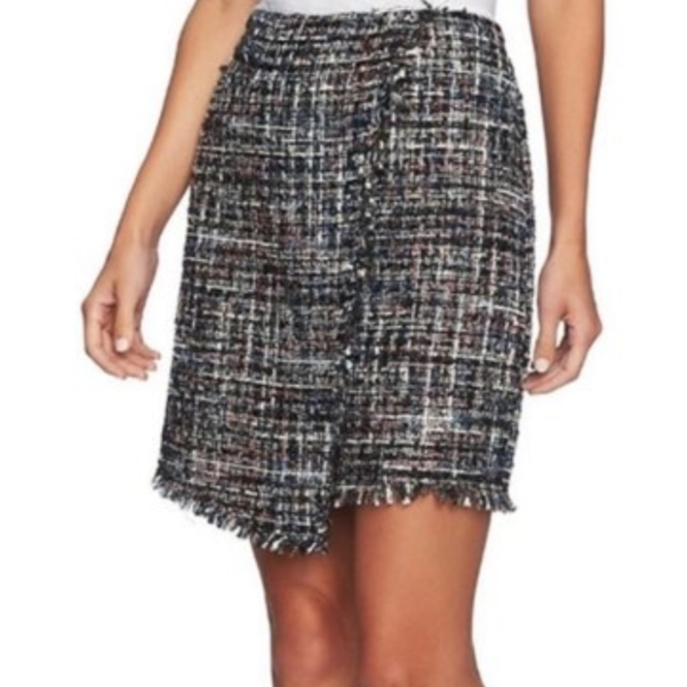 CeCe Floral Whinsy Rich Black Tweed Wrap Skirt